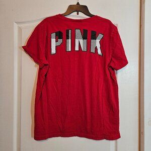 EUC Victoria's Secret PINK Red Pocket Short Sleeve Tee w/ Plaid Logo on Back XL